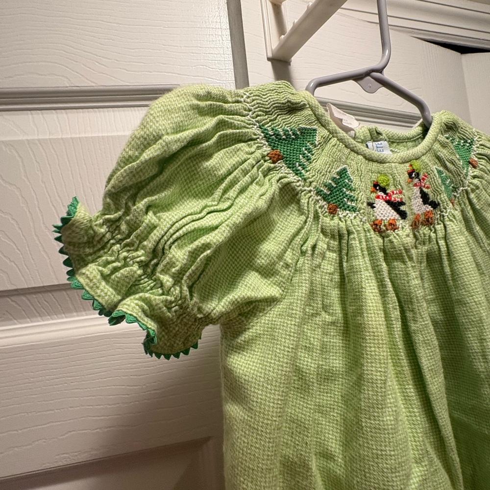 Charming Green Smocked Baby Dress - Picture 3 of 3